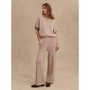 NWOT VARLEY Double Soft The Wide Leg Pant 28" Hawley Half Zip Sweat Set XL Taupe